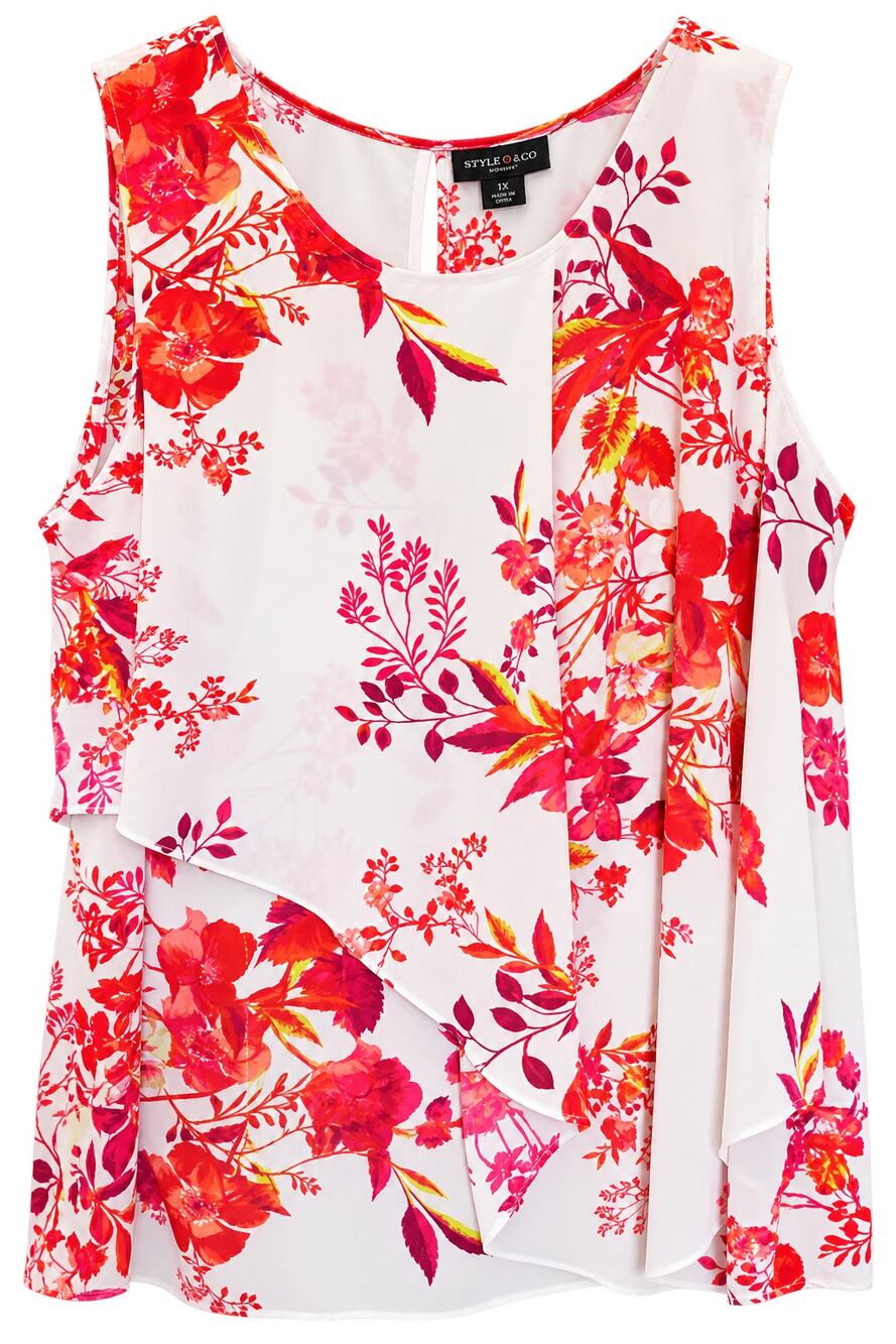 Worthington Layered Floral Pattern Sleeveless Tunic Top Multicolor 1X